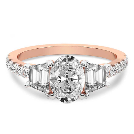 Lavinia Three Stone Trapezoid Lab Diamond Ring front view