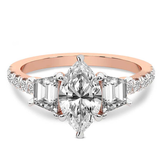 Lavinia Three Stone Trapezoid Lab Diamond Ring front view