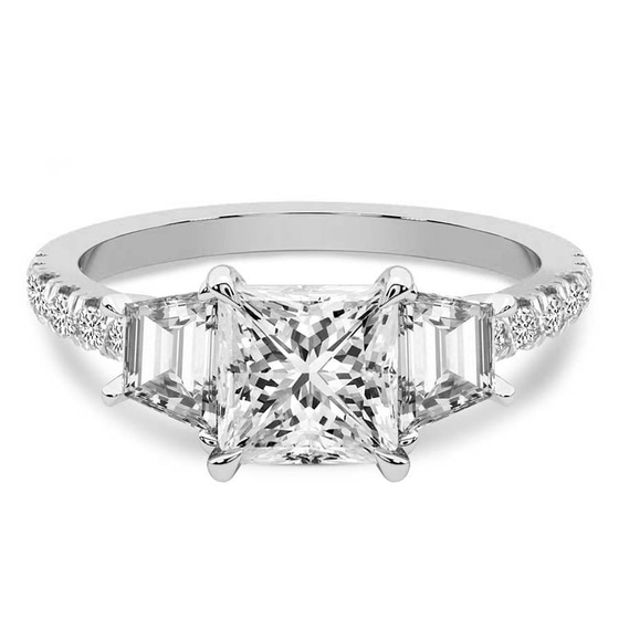 Lavinia Three Stone Trapezoid Lab Diamond Ring front view