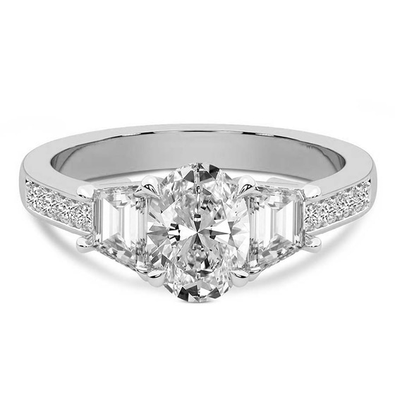 Daria Trapezoid Three Stone Lab Diamond Ring front view