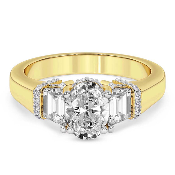 Astrid Three Stone Trapezoid Lab Diamond Ring front view