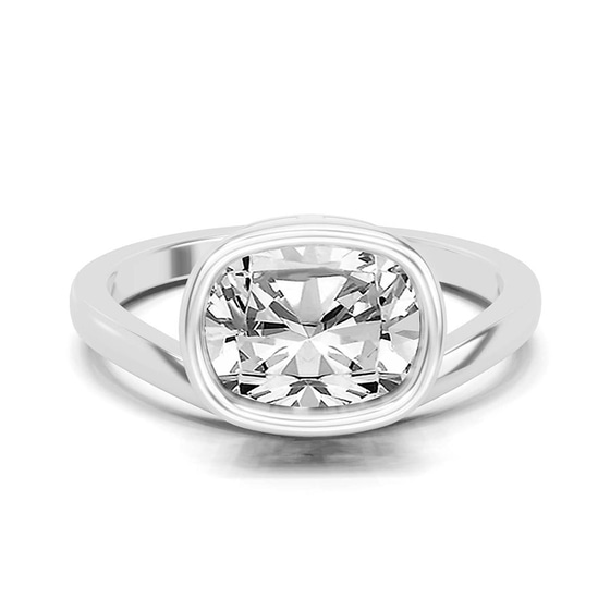 Bezel Crest Solitaire Lab Diamond Ring front view