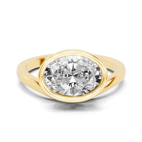 Bezel Crest Solitaire Lab Diamond Ring front view