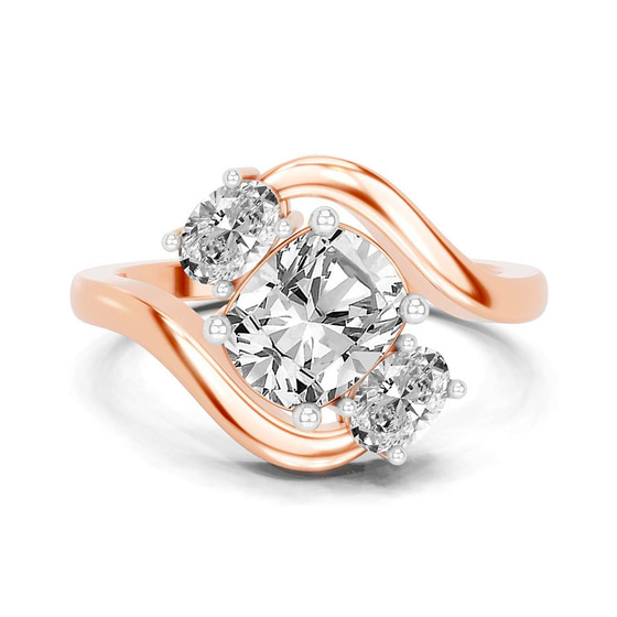 Three Stone Crest Lab Diamond Ring front view