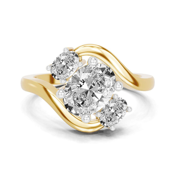 Three Stone Crest Lab Diamond Ring front view