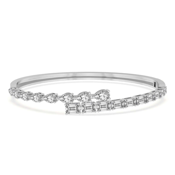 Emerald Pear Symphony Lab Diamond Openable Bangle Bracelet front view
