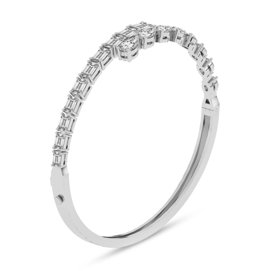 Emerald Pear Symphony Lab Diamond Openable Bangle Bracelet left view