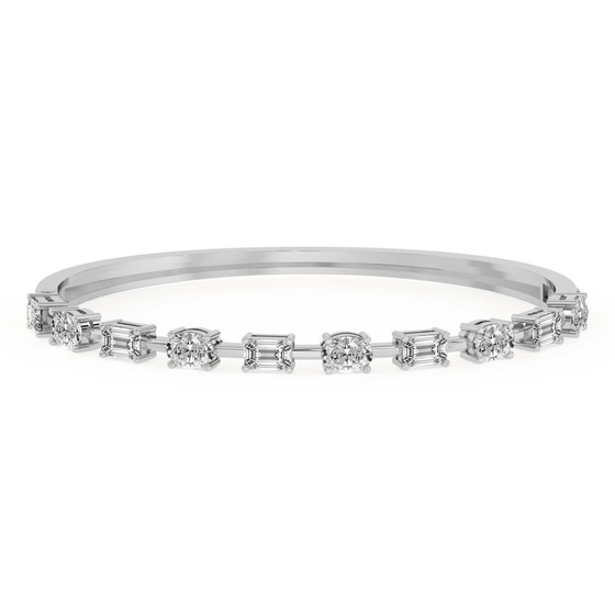Emerald & Oval Fusion Lab Diamond Openable Bangle Bracelet front view