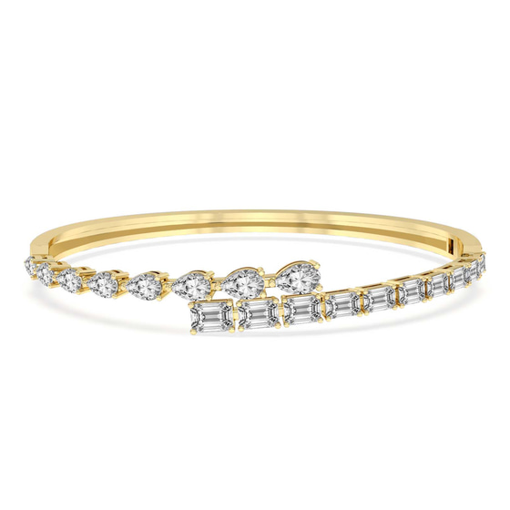 Emerald Pear Symphony Lab Diamond Openable Bangle Bracelet front view