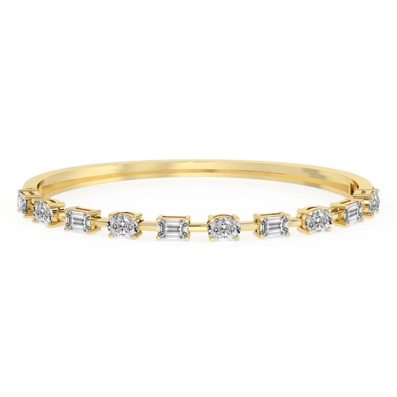 Emerald & Oval Fusion Lab Diamond Openable Bangle Bracelet front view