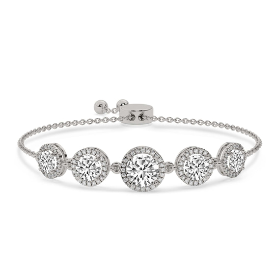 Lyna Five Stone Round Halo Fashion Bracelet front view
