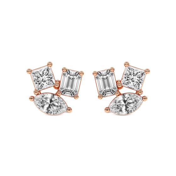 Trillium Flower Fashion Lab Diamond Stud Earrings front view