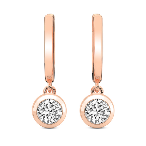 Round Bezel Fashion Lab Diamond Dangle Earrings front view
