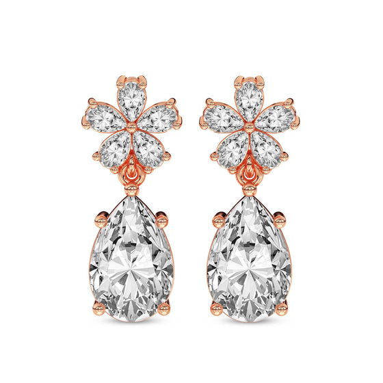 Iris Bloom Flower Fashion Lab Diamond Dangle Earrings front view