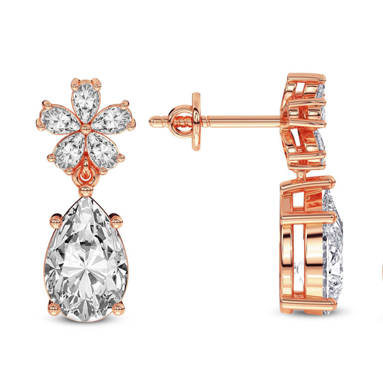 Iris Bloom Flower Fashion Lab Diamond Dangle Earrings left view