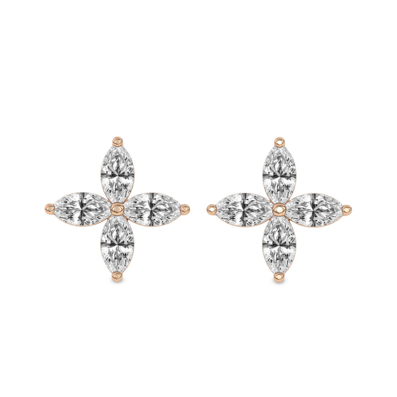 Charmed Clover Flower Fashion Lab Diamond Stud Earrings front view