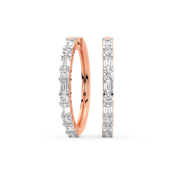 Olea Emerald and Round Lab Diamond Hoop Earrings front view