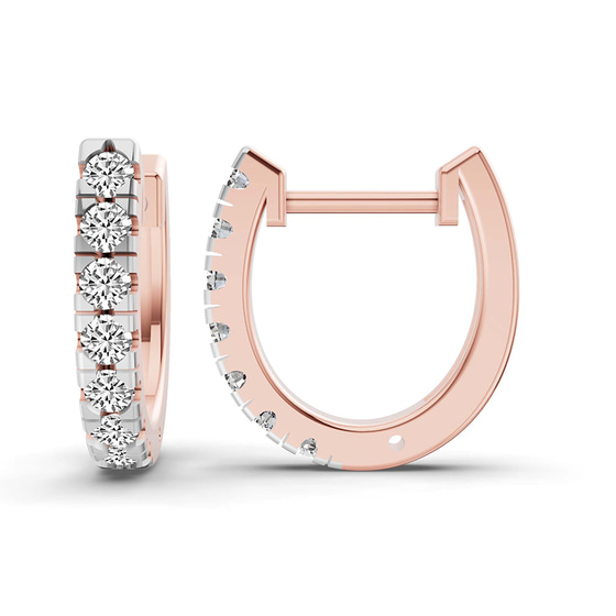 Classic Round Lab Diamond Huggie Earrings left view