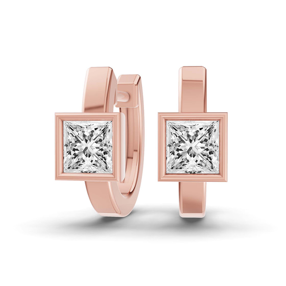 Mirror Glow Single Princess Lab Diamond Huggie Earrings front view