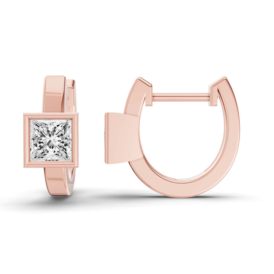 Mirror Glow Single Princess Lab Diamond Huggie Earrings left view