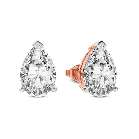 Three Prong Pear Lab Diamond Stud Earrings left view