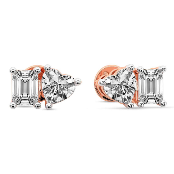 Divine Double Flame Lab Diamond Stud Earrings left view