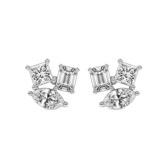 Trillium Flower Fashion Lab Diamond Stud Earrings front view