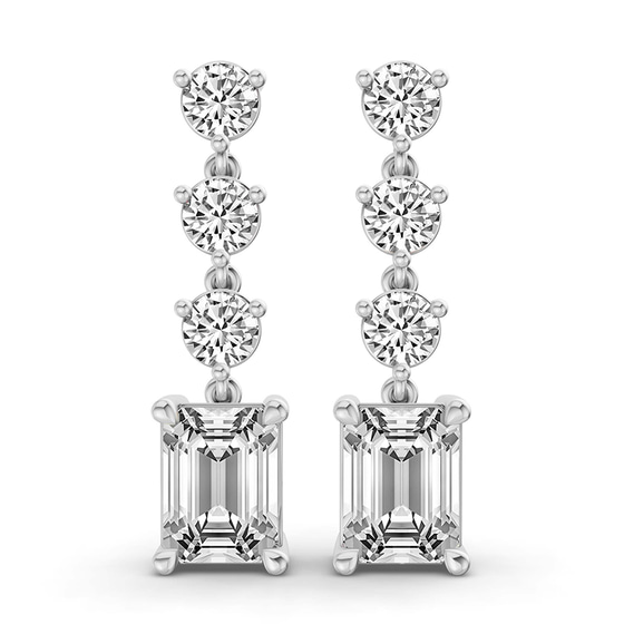 Emerald and Round Fashion Lab Diamond Dangle Earrings front view
