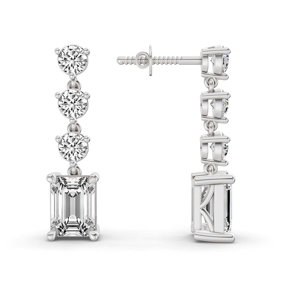 Emerald and Round Fashion Lab Diamond Dangle Earrings left view