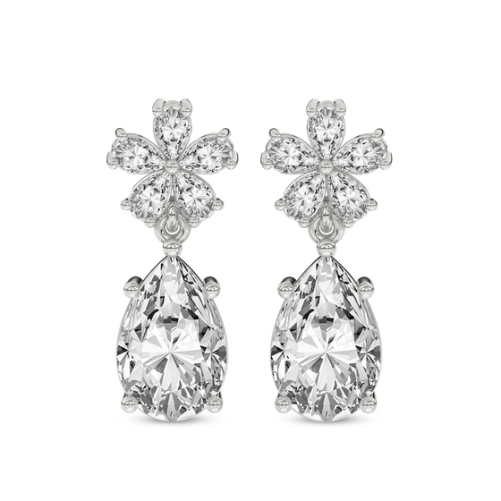 Iris Bloom Flower Fashion Lab Diamond Dangle Earrings front view