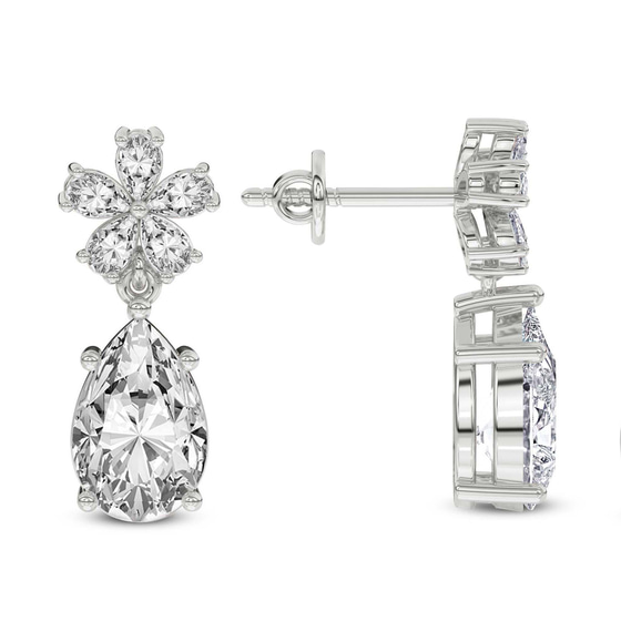 Iris Bloom Flower Fashion Lab Diamond Dangle Earrings left view
