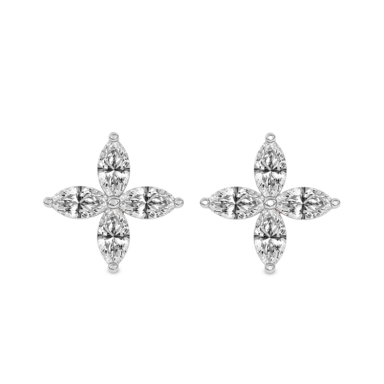 Charmed Clover Flower Fashion Lab Diamond Stud Earrings front view