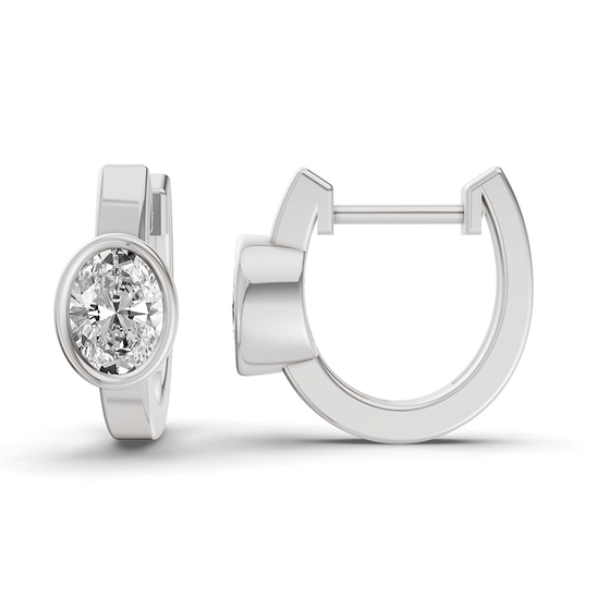 North Single Oval Lab Diamond Huggie Earrings left view