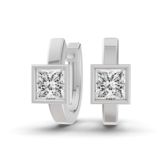 Mirror Glow Single Princess Lab Diamond Huggie Earrings front view