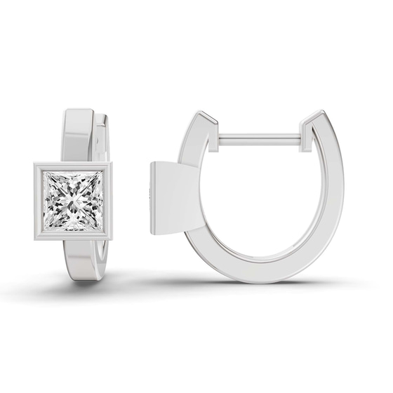 Mirror Glow Single Princess Lab Diamond Huggie Earrings left view