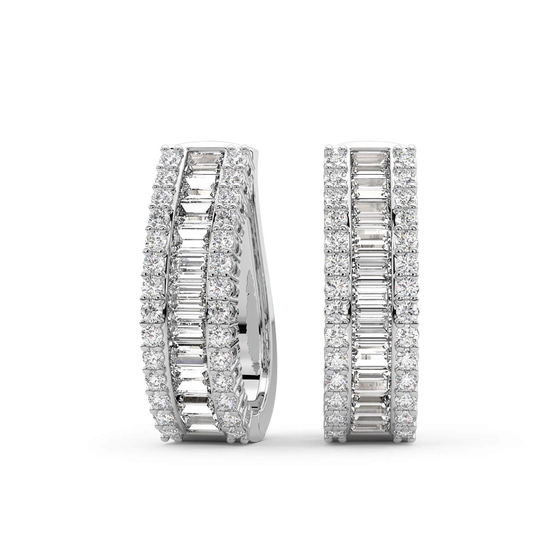Cassian Baguette Round Lab Diamond Hoop Earrings front view