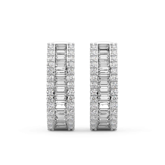 Cassian Baguette Round Lab Diamond Hoop Earrings left view