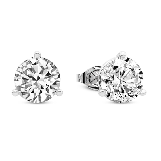 Three Prong Martini Round Lab Diamond Stud Earrings left view