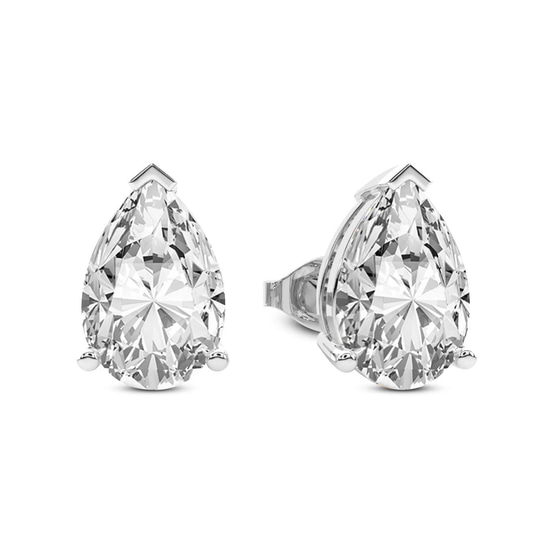 Three Prong Pear Lab Diamond Stud Earrings left view