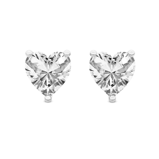 Three Prong Heart Lab Diamond Stud Earrings front view