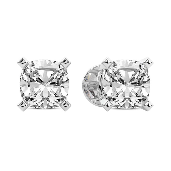 Four Prong Cushion Lab Diamond Stud Earrings left view