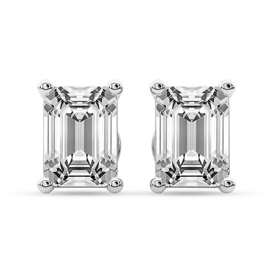 Four Prong Emerald Lab Diamond Stud Earrings front view