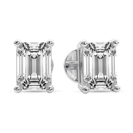 Four Prong Emerald Lab Diamond Stud Earrings left view