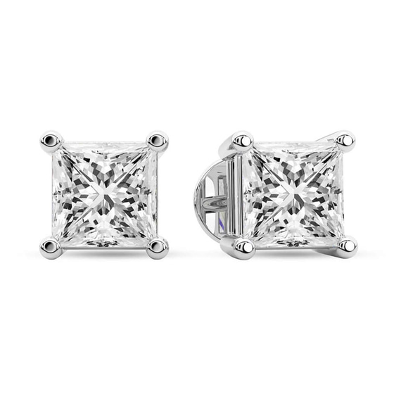 Four Prong Princess Lab Diamond Stud Earrings left view