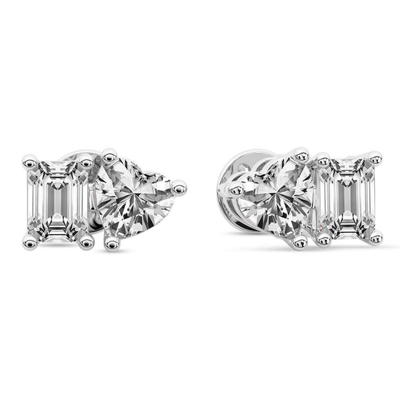 Divine Double Flame Lab Diamond Stud Earrings left view