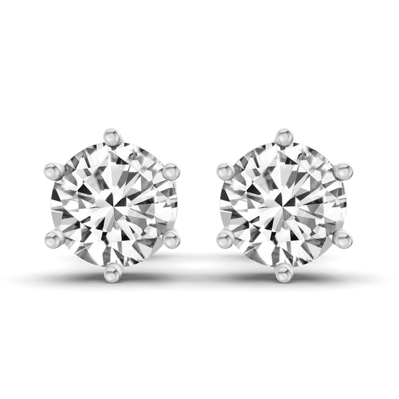 Six Prong Round Lab Diamond Stud Earrings front view