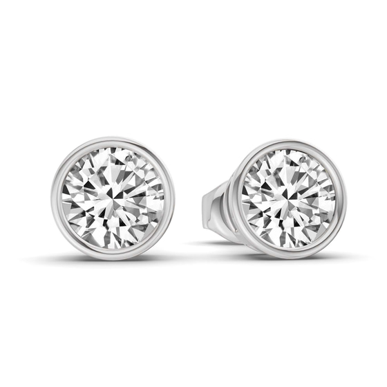 Classic Bezel Round Lab Diamond Stud Earrings left view