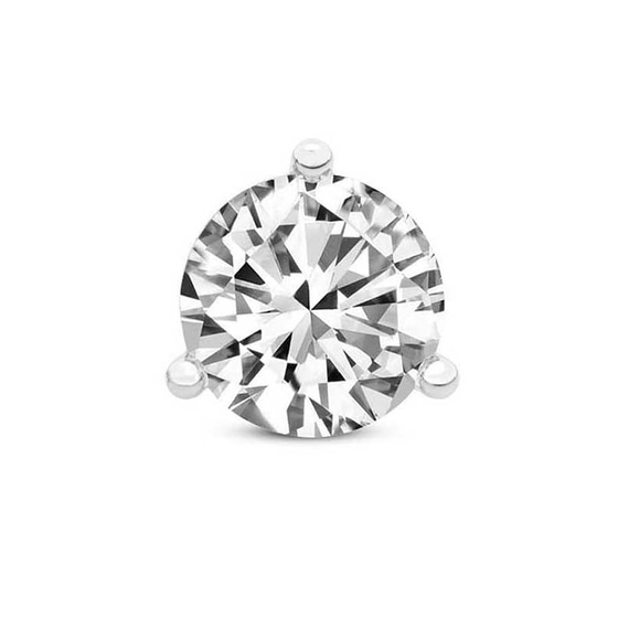 Three Prong Round Lab Diamond Single Stud Earring front view