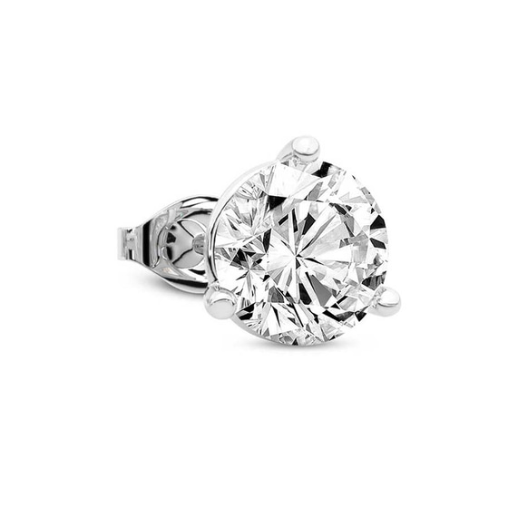 Three Prong Round Lab Diamond Single Stud Earring left view