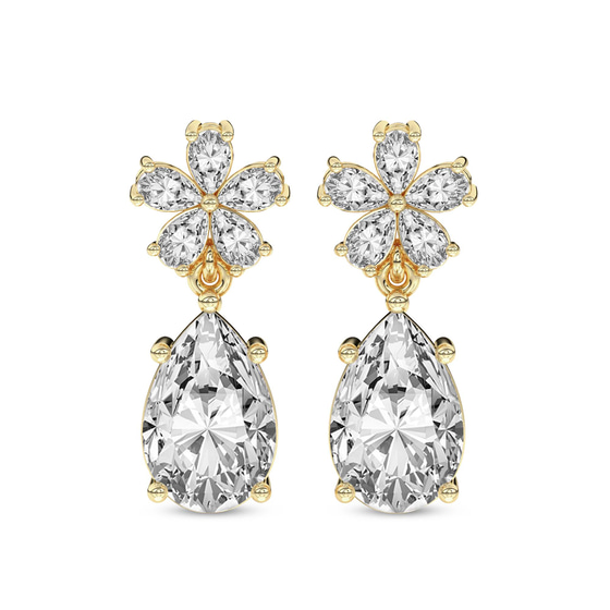 Iris Bloom Flower Fashion Lab Diamond Dangle Earrings front view
